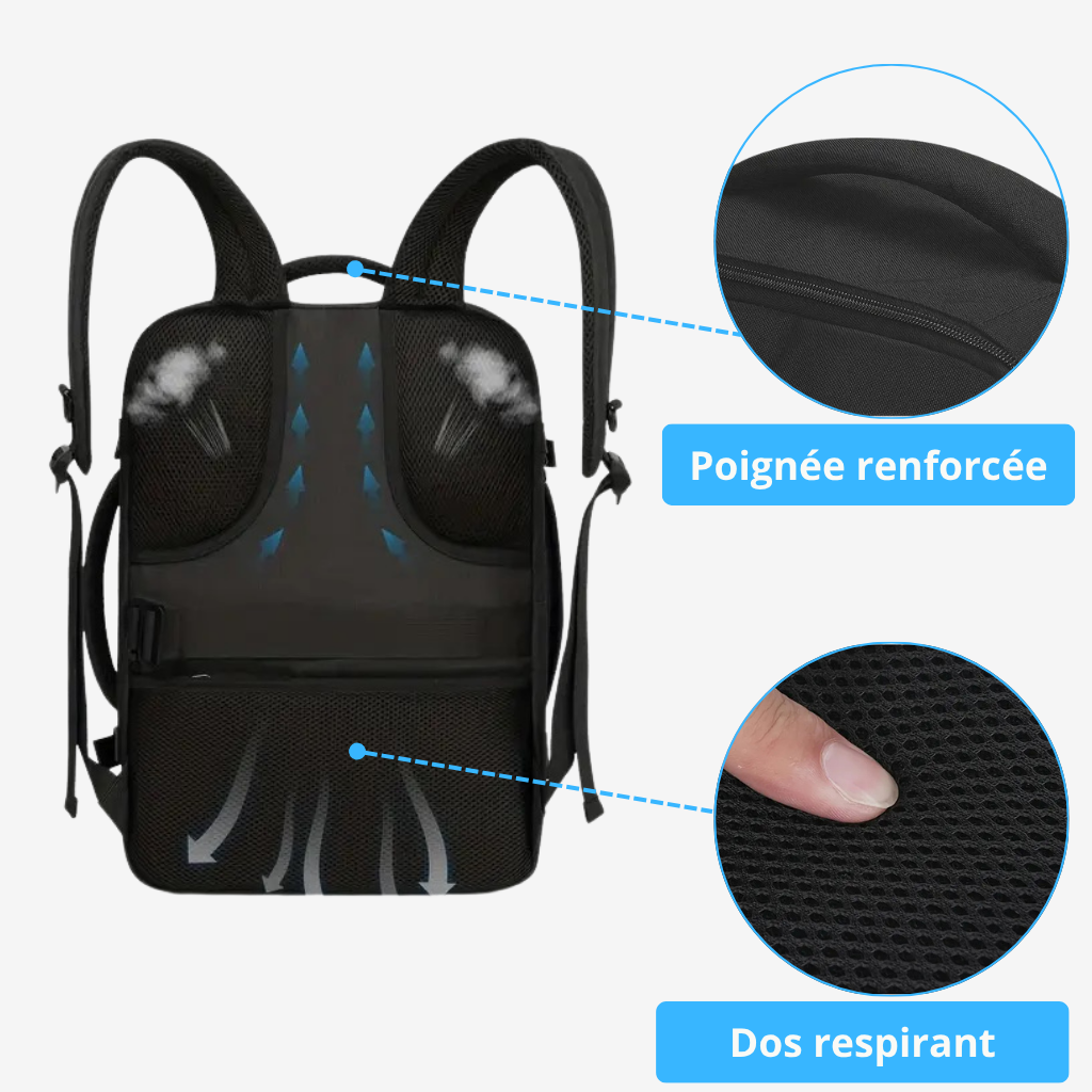 Détail des poches zippées du sac cabine