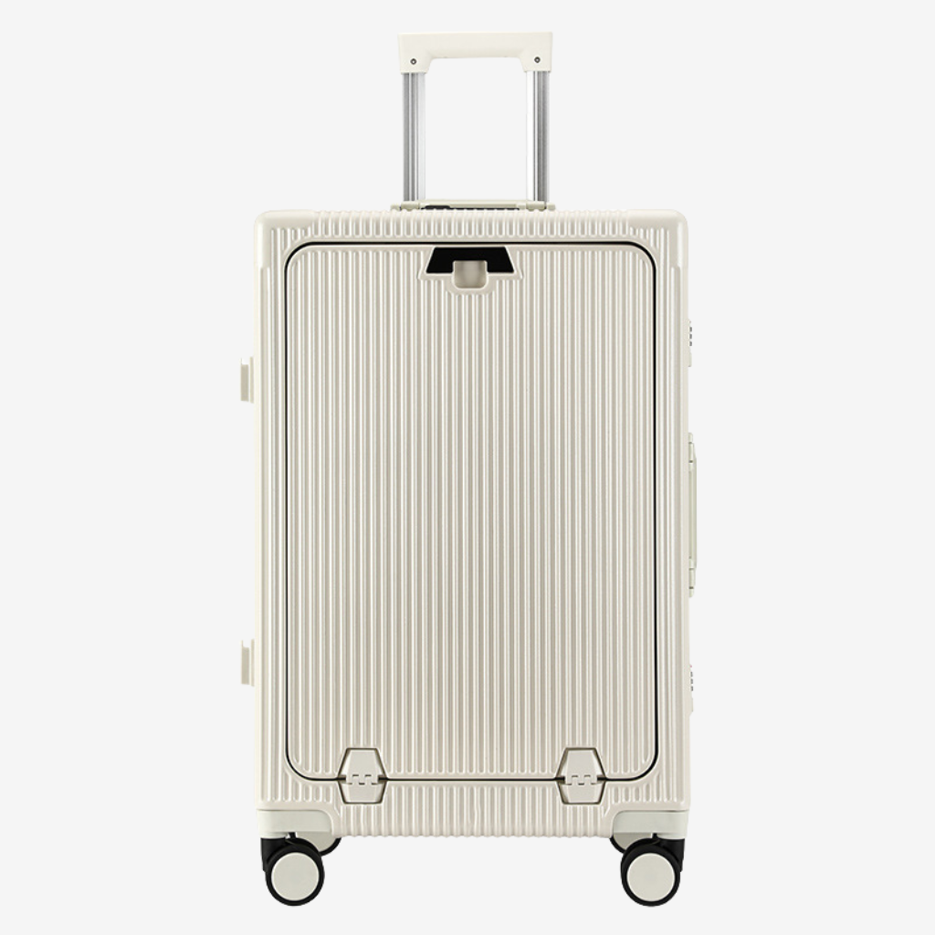 Ouverture frontale de la valise cabine donnant accès aux documents