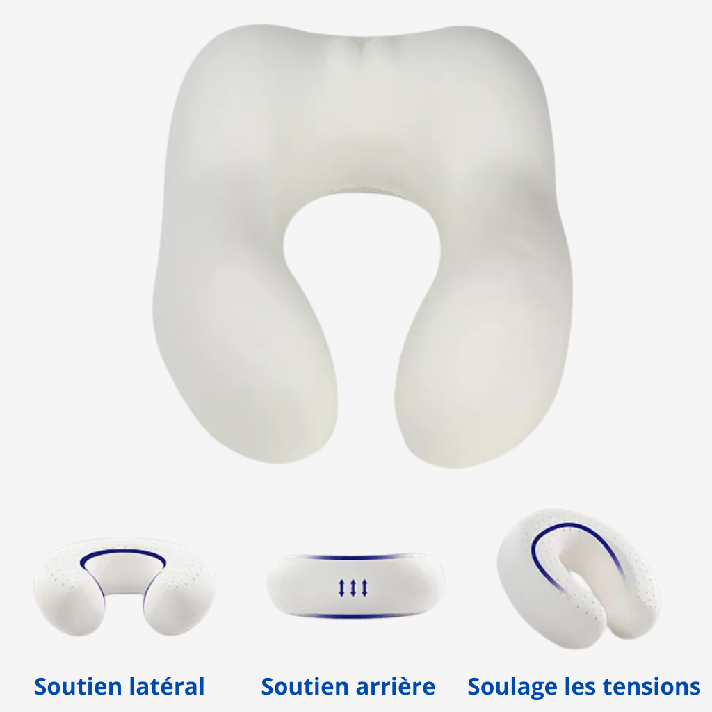 Voyageur utilisant le coussin cervical en avion