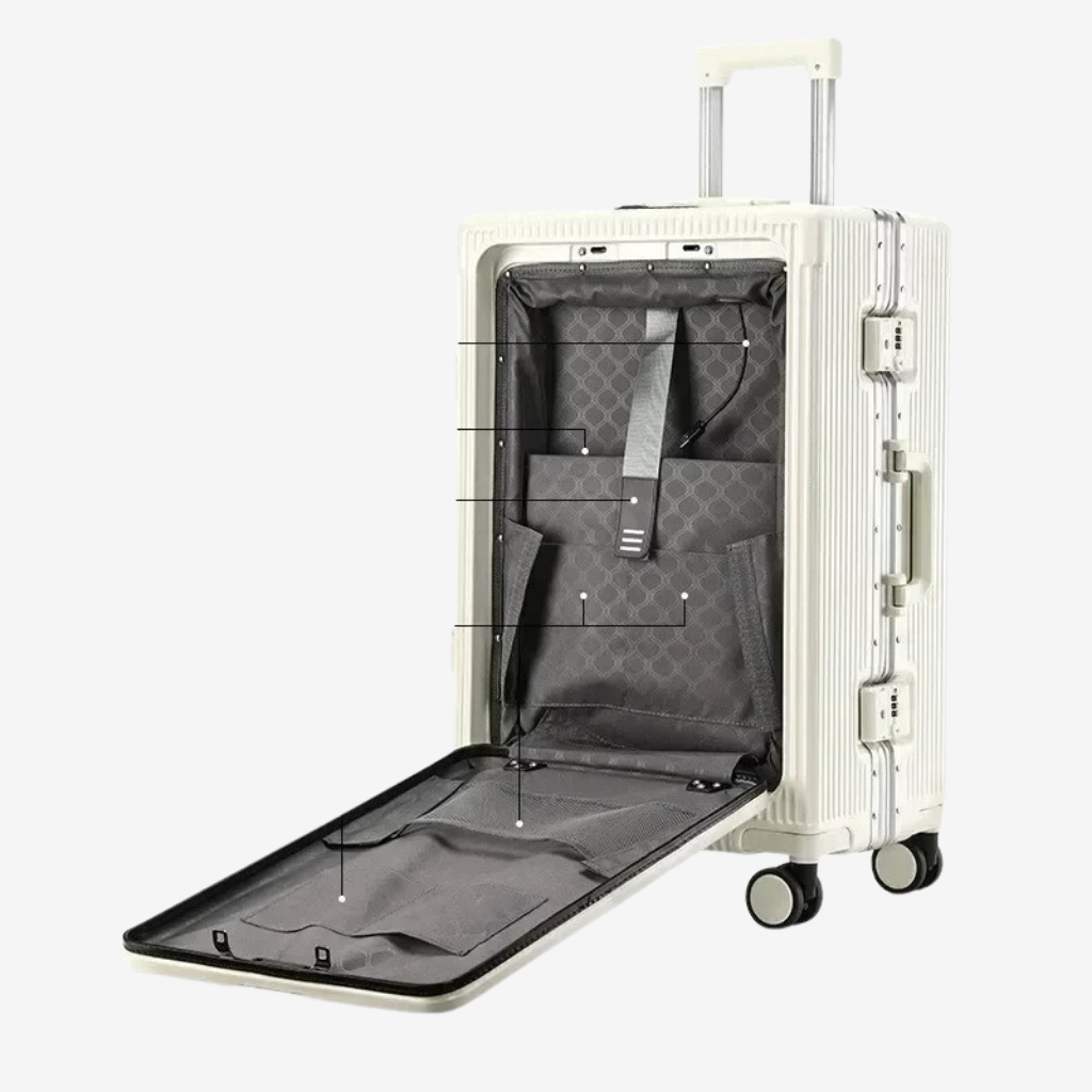 Valise cabine rigide en déplacement avec poignée télescopique