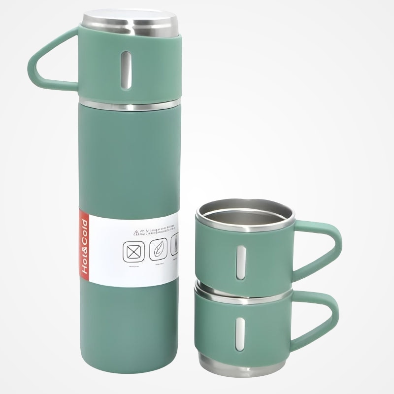 Thermos de voyage avec tasses détachées prêtes à servir