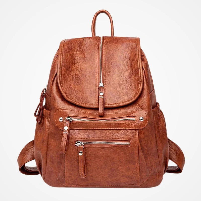 Sac à dos femme en cuir style vintage vue de face