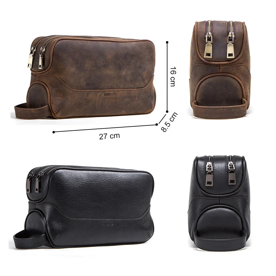 Intérieur spacieux de la trousse de toilette en cuir