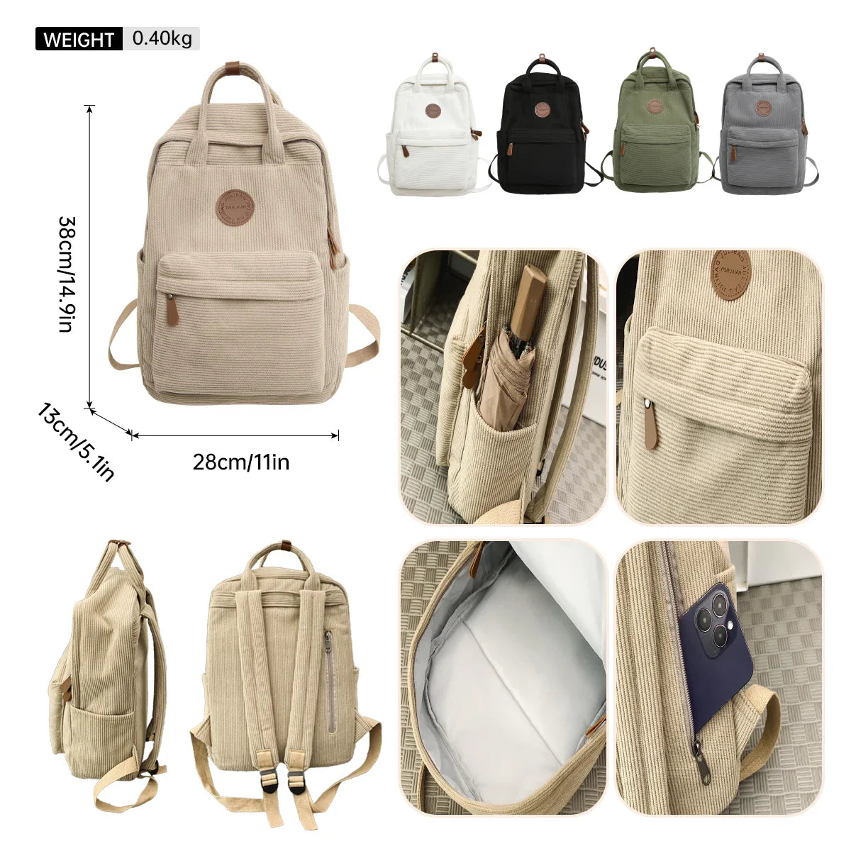 Sac à dos velours porté en situation