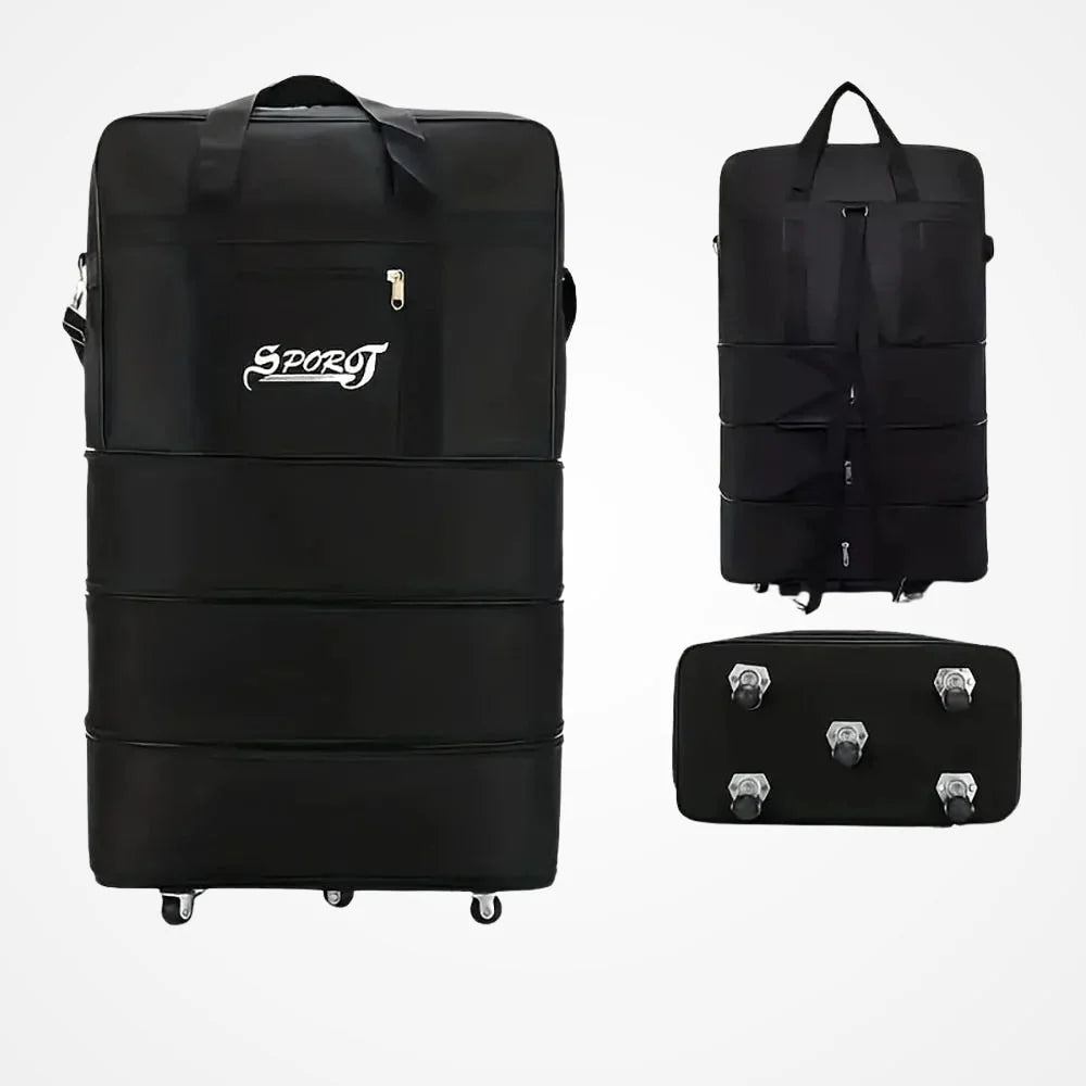 Valise souple extensible en situation de voyage