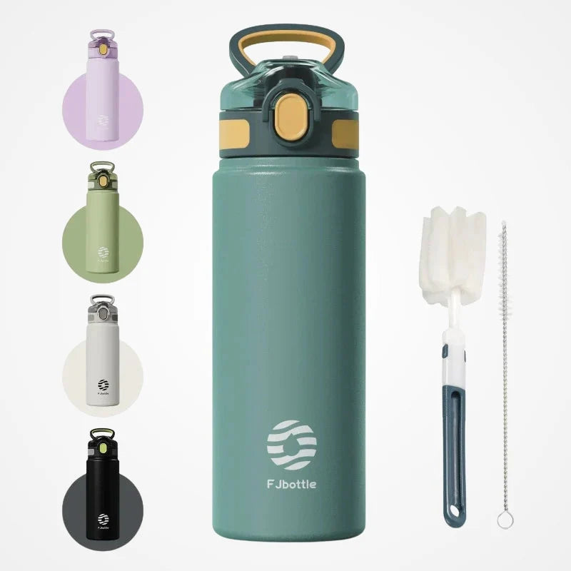 Gourde isotherme en acier inoxydable avec paille intégrée