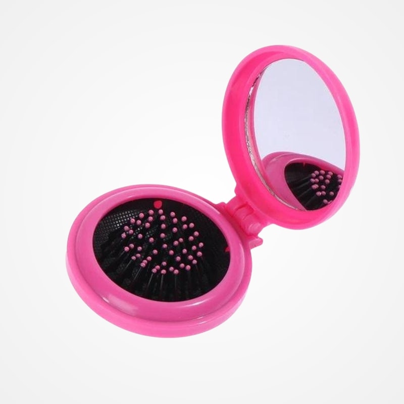 Brosse de poche avec miroir en plusieurs coloris