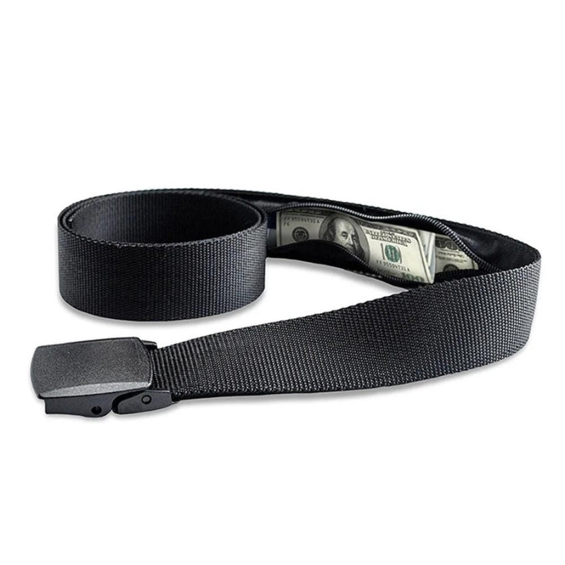 Détail de la boucle ajustable de la ceinture de voyage