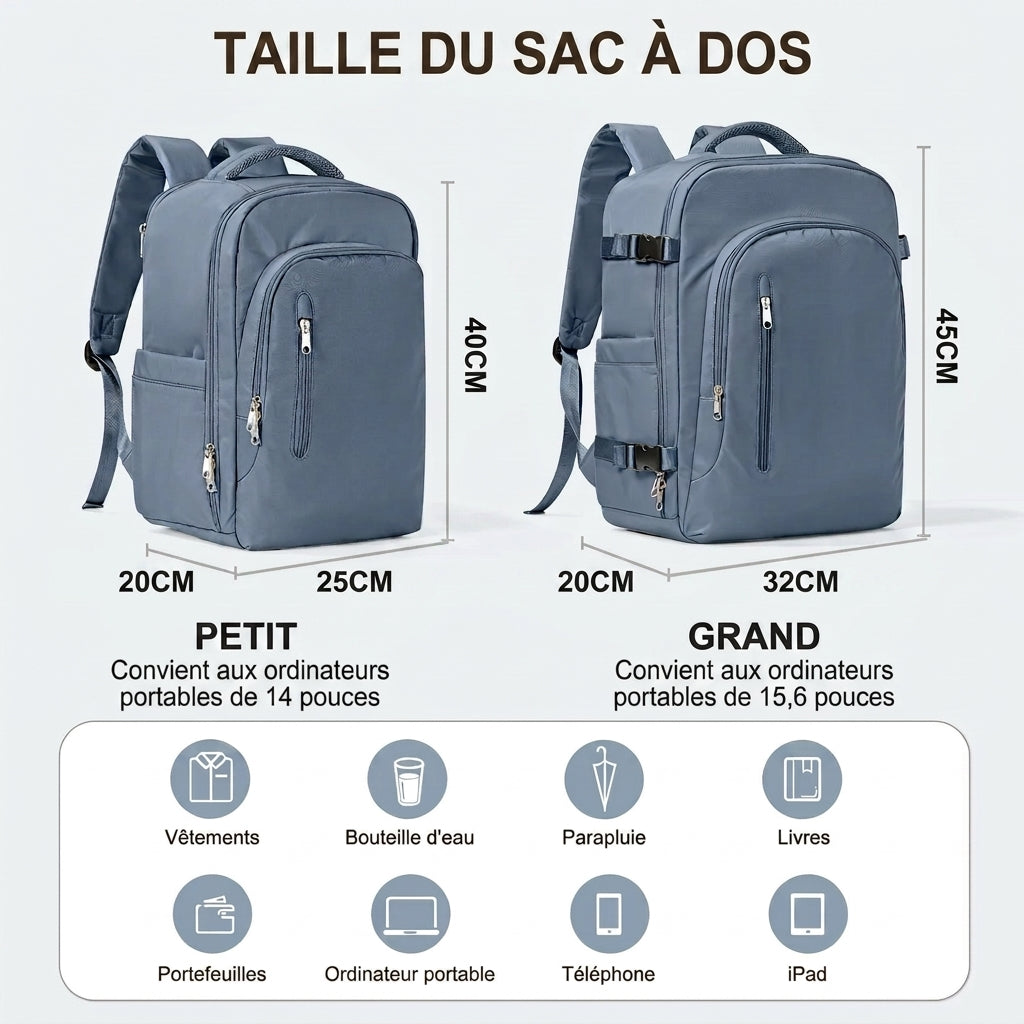 Rangements intérieurs du sac à dos de voyage