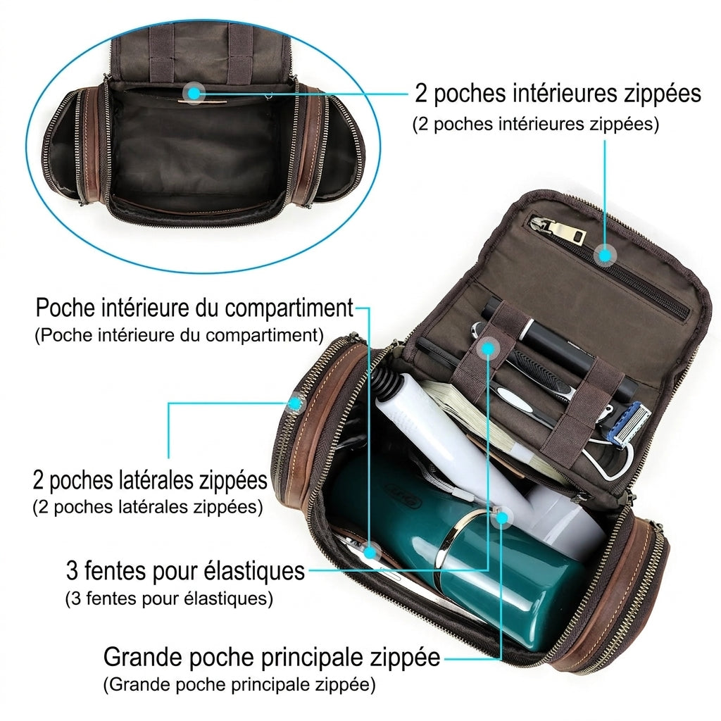 Onde — Trousse de Toilette en Cuir Véritable, mise en situation en voyage