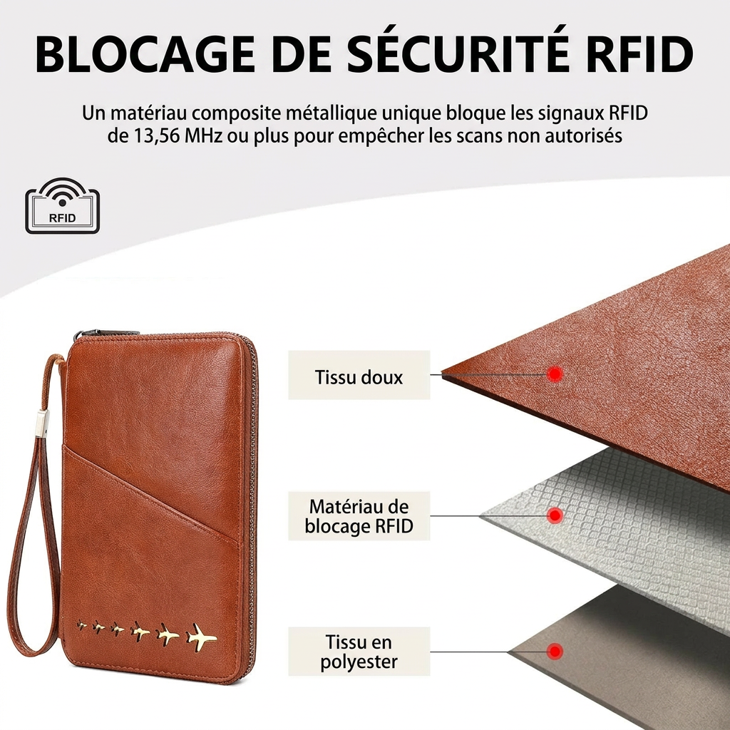 Traverse — Portefeuille Familial Anti-RFID, rangement des passeports