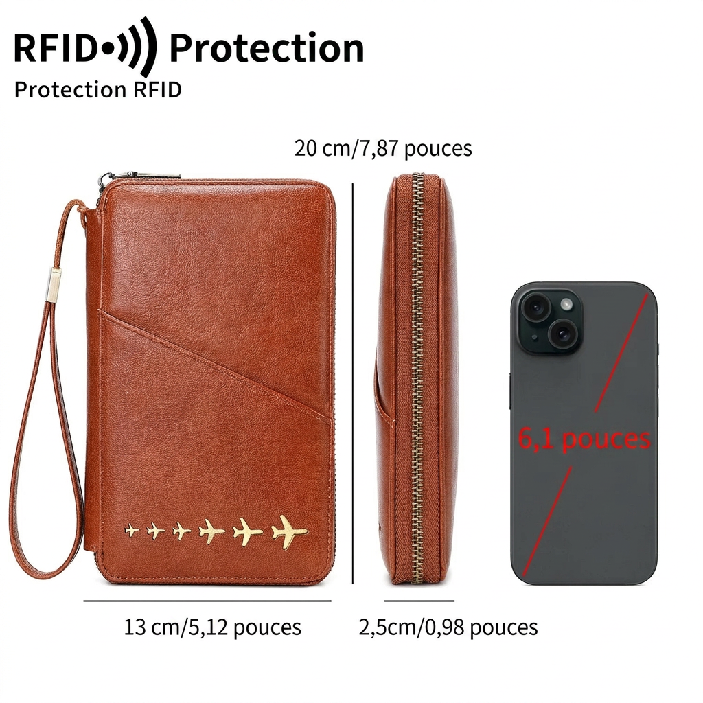 Traverse — Portefeuille Familial Anti-RFID, cuir PU résistant