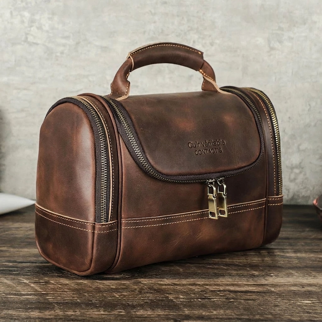 Onde — Trousse de Toilette en Cuir Véritable, vue de l'intérieur