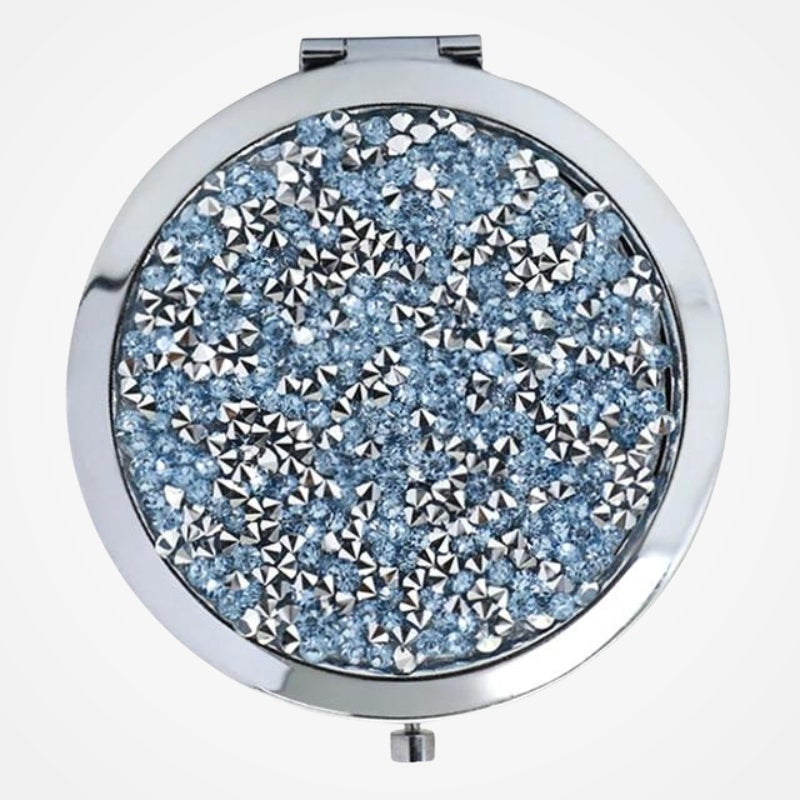 Miroir de poche pliant décoré de strass, vue fermée
