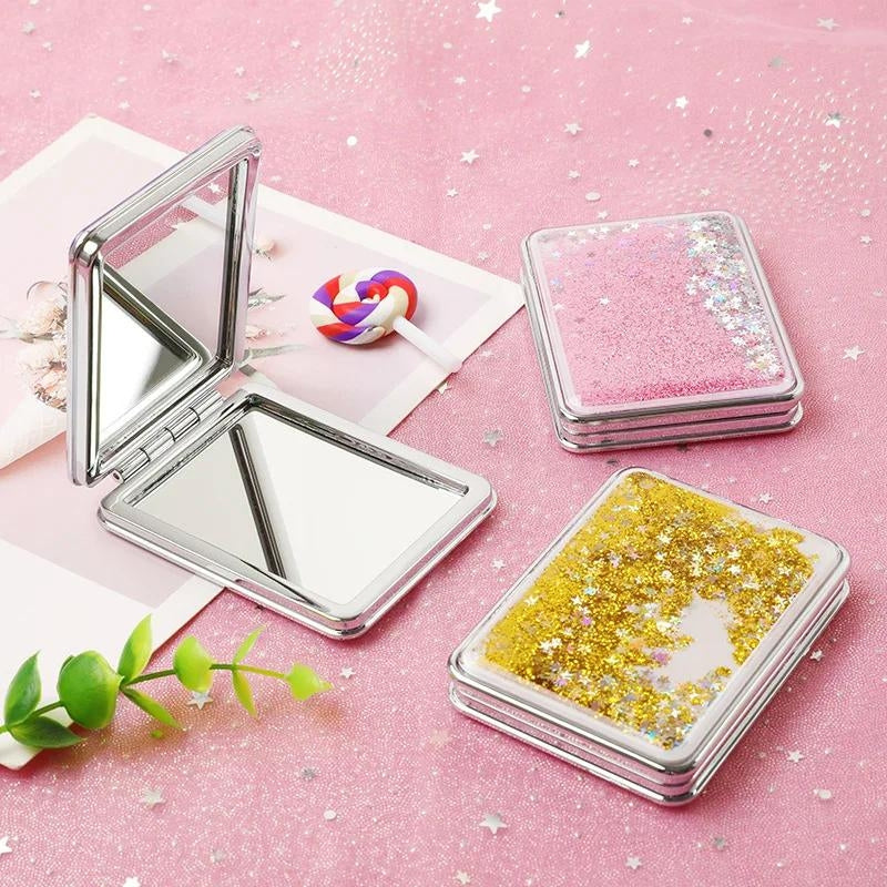 Miroir de poche carré avec paillettes