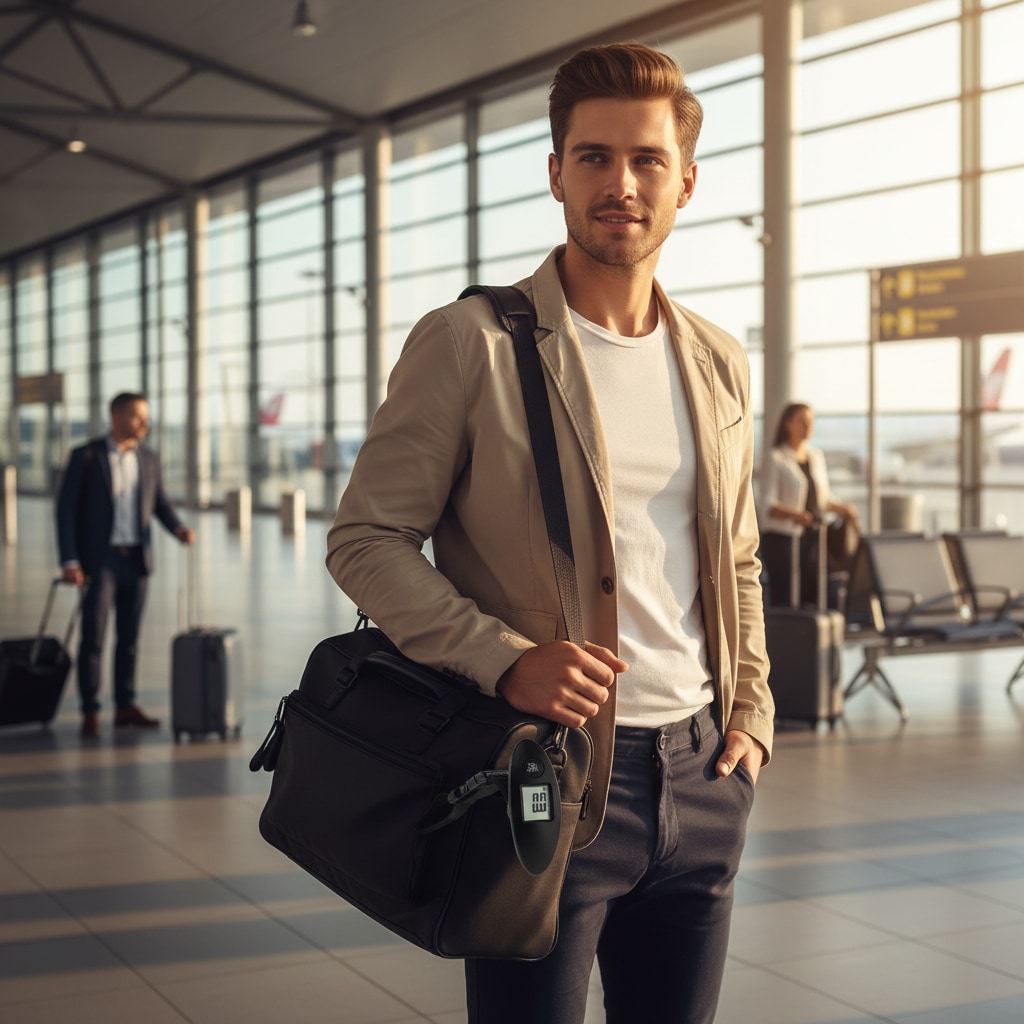 Pèse-bagage utilisé pour peser une valise avant le départ
