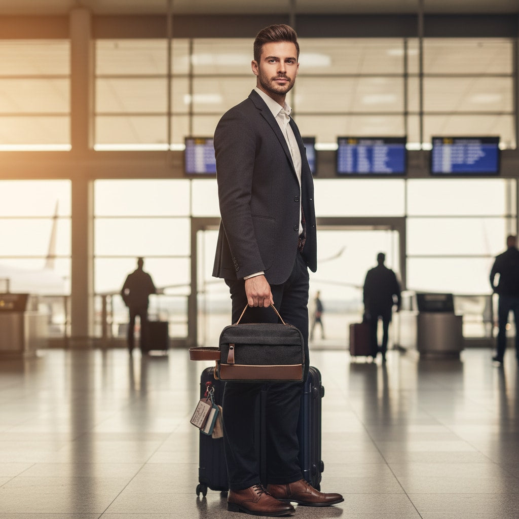 Trousse de toilette homme en situation de voyage