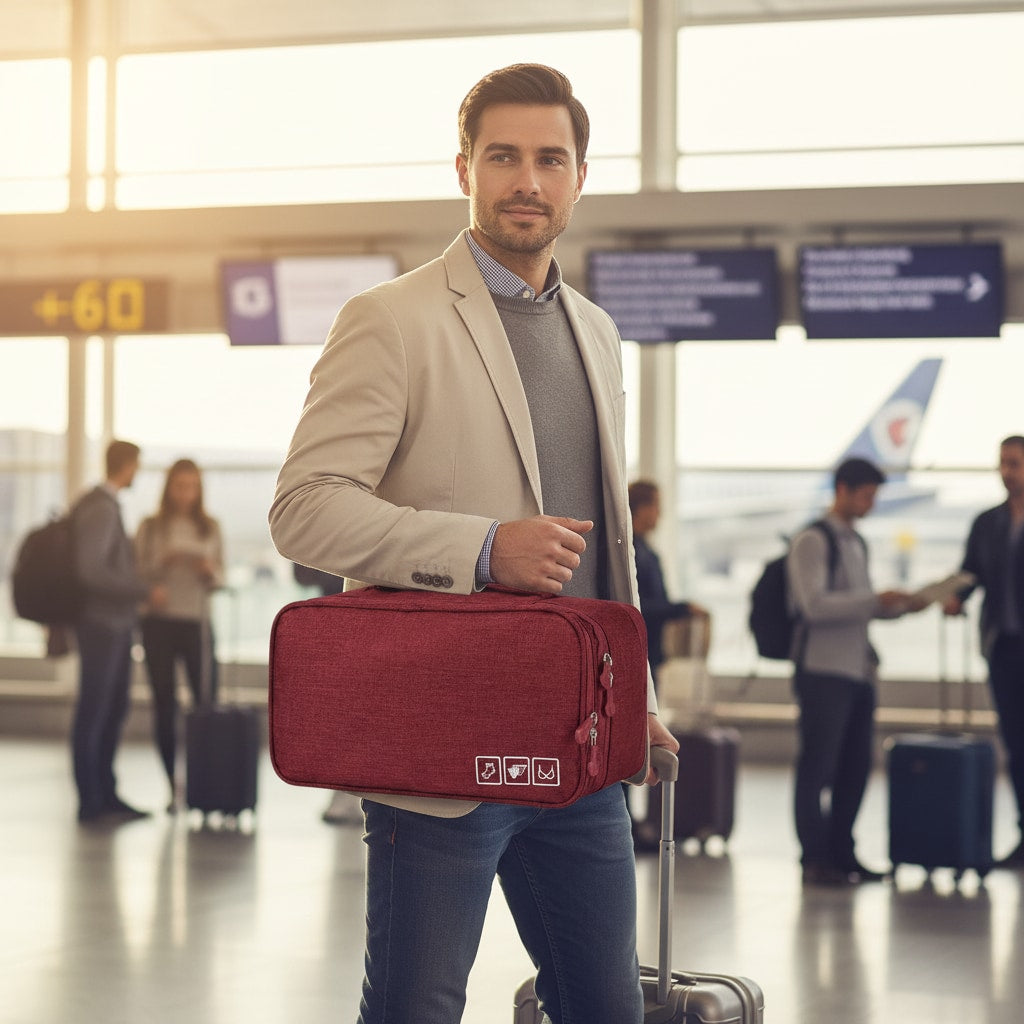 Pochette de rangement utilisée lors de la préparation d'une valise