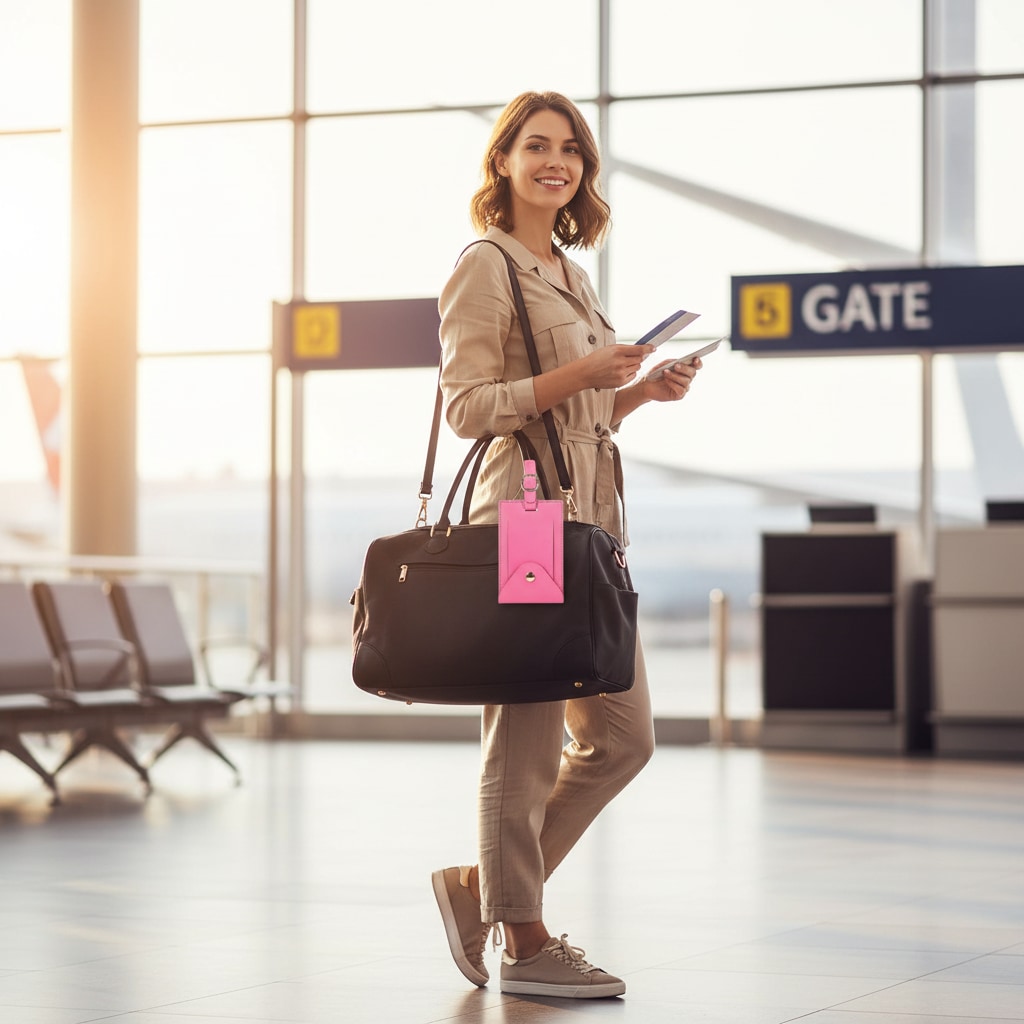 Porte-étiquette fixé sur une valise en voyage