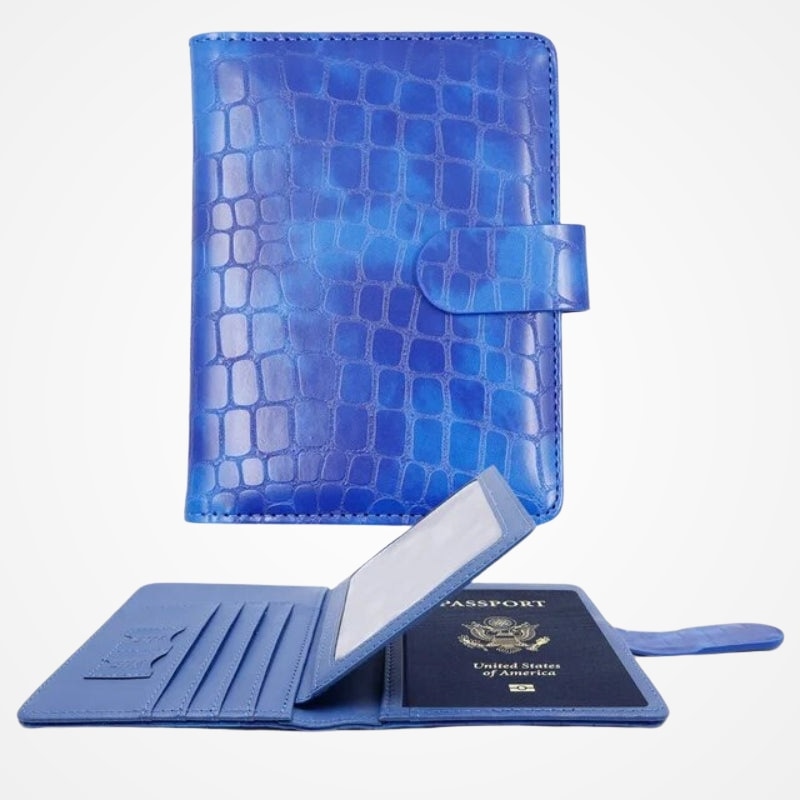 Portefeuille de voyage femme effet croco vue de face