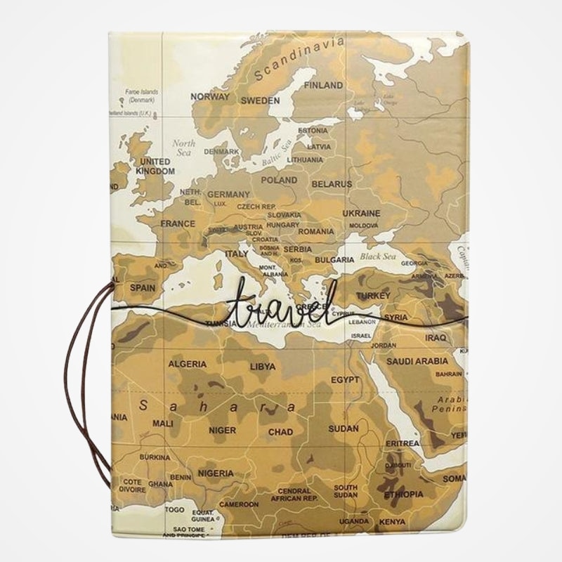 Protège-passeport avec motif carte du monde