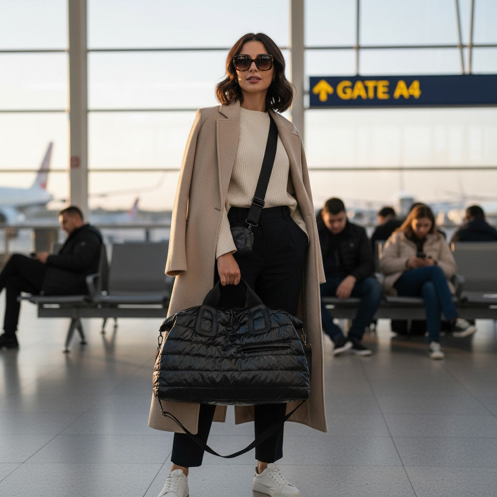 Sac matelassé porté en voyage