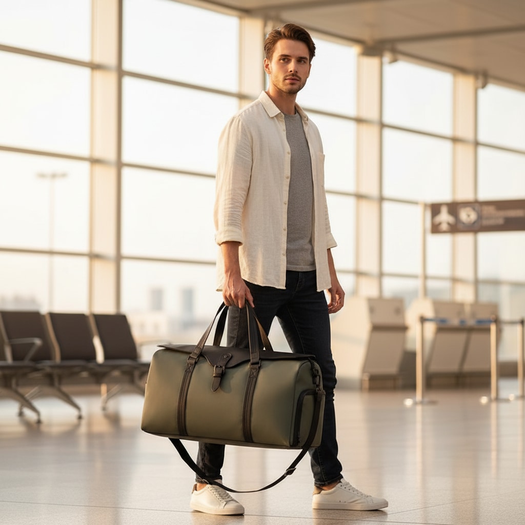 Sac cabine porté en bandoulière en voyage