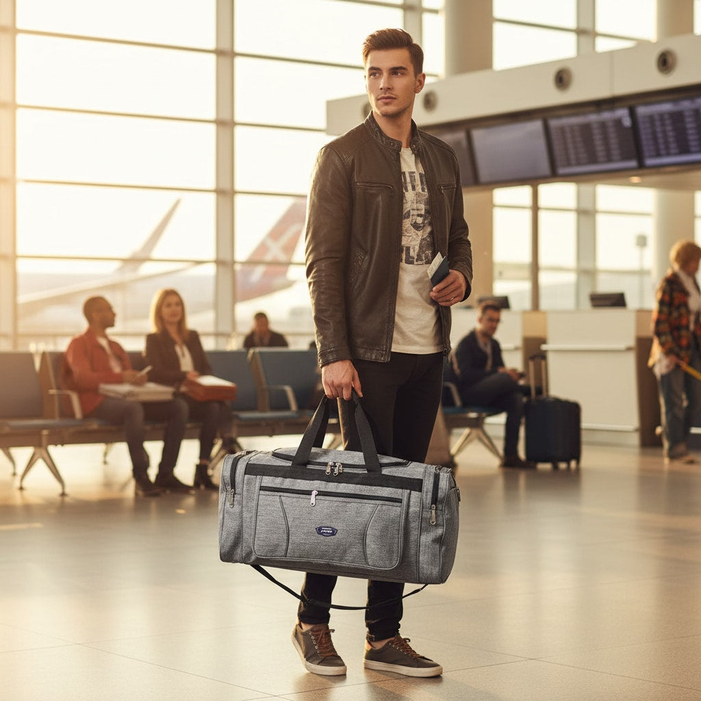Sac de sport porté à l'épaule en déplacement