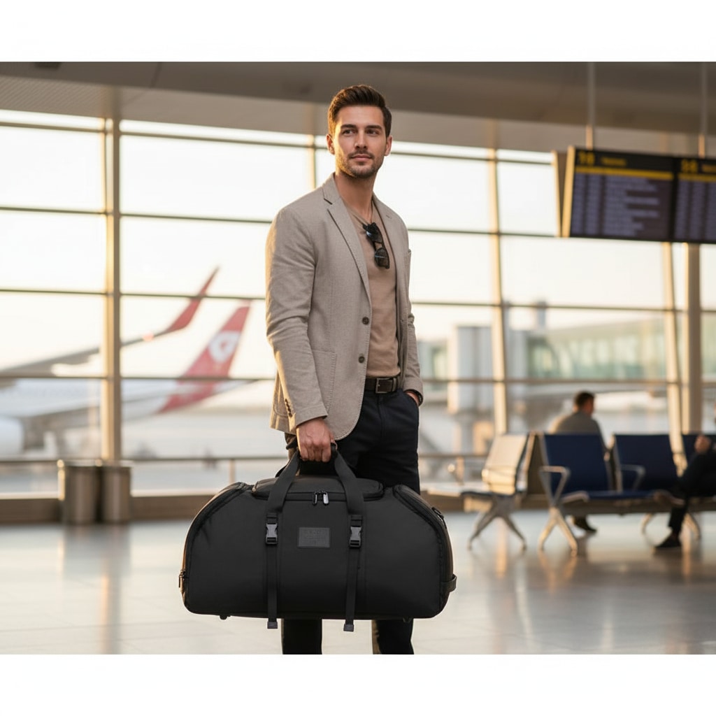 Sac de voyage convertible porté en déplacement
