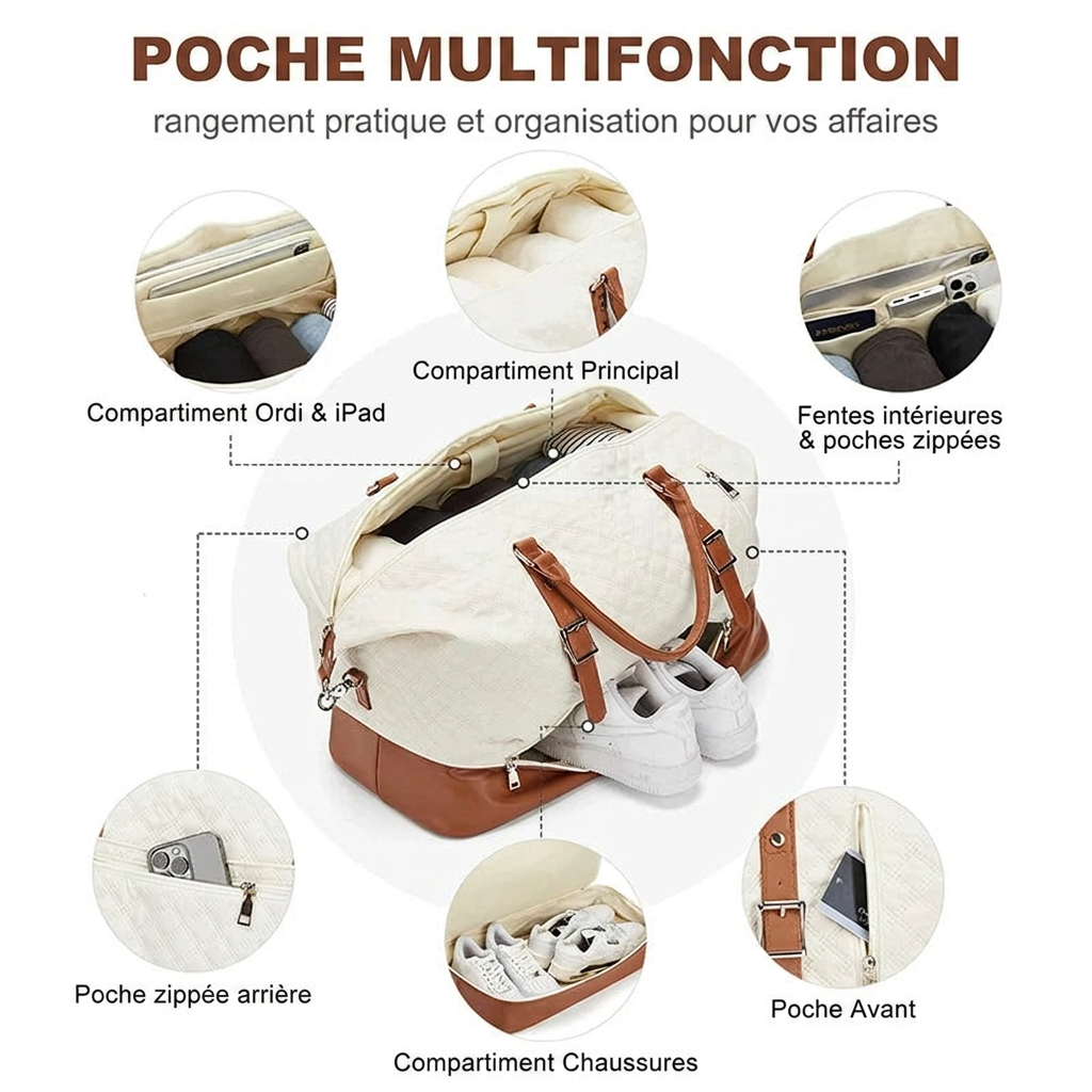 Détails des poches du sac de voyage