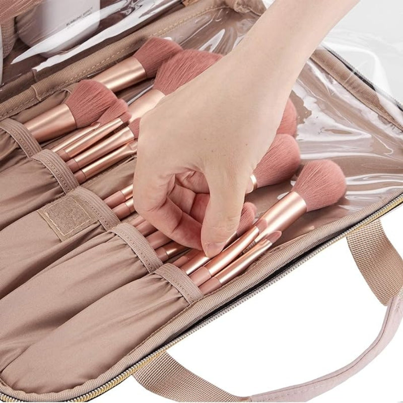 Trousse de maquillage ouverte avec rangements intérieurs