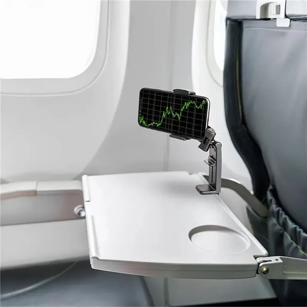 Corsaire — Support Téléphone de Voyage Pliable 360°, fixé sur un plateau d'avion