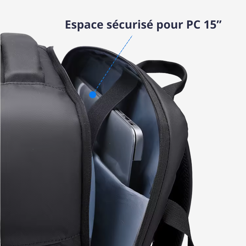 Sac à dos cabine fin glissé sous un siège d'avion