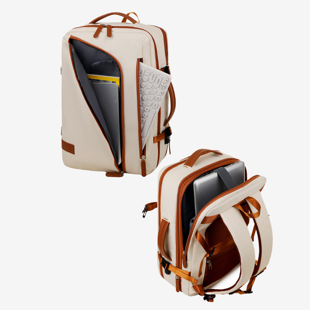 Sac à dos cabine glissé sous le siège d'avion