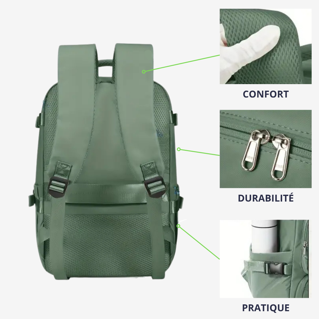 Vue de face du sac à dos sous-siège