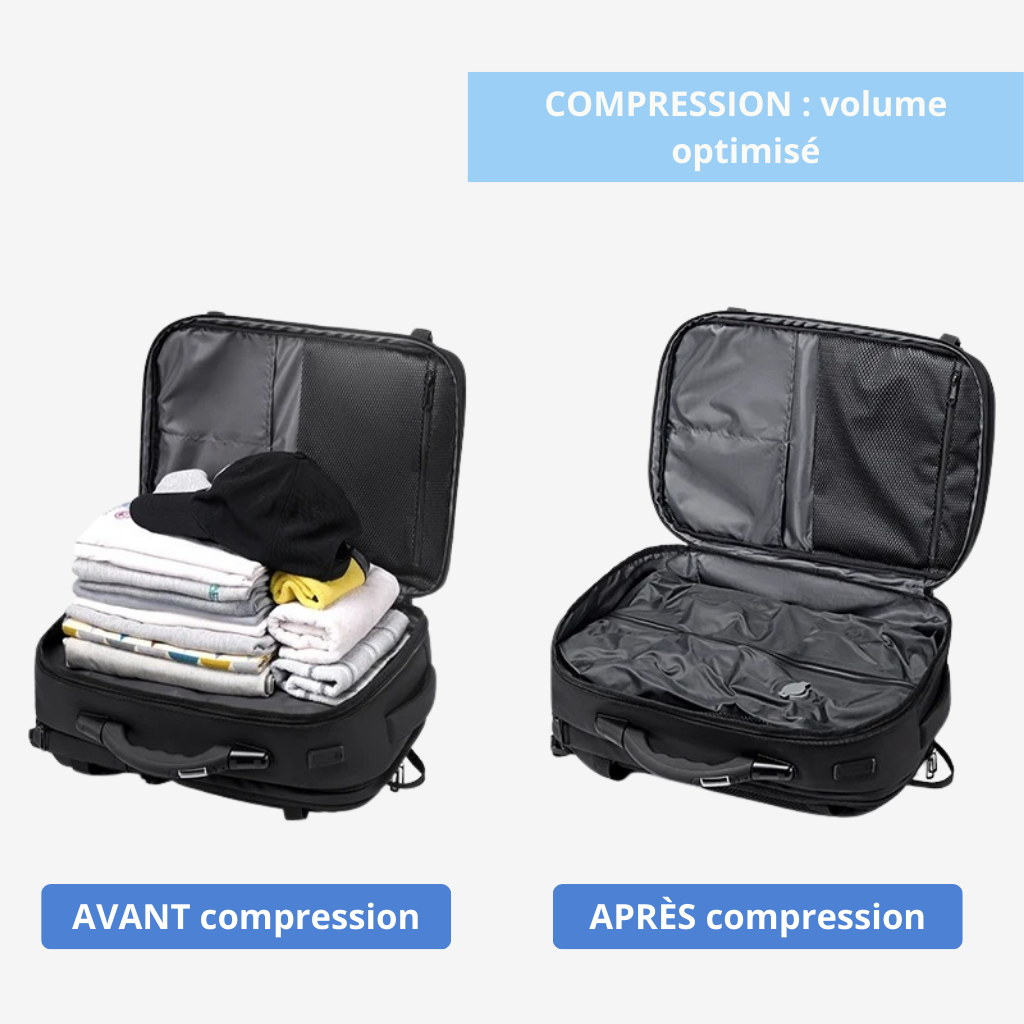 Sac cabine compressible porté en sac à dos