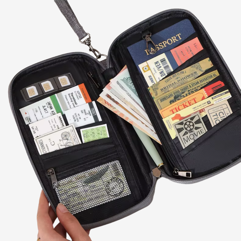 Emplacements intérieurs pour passeport et cartes