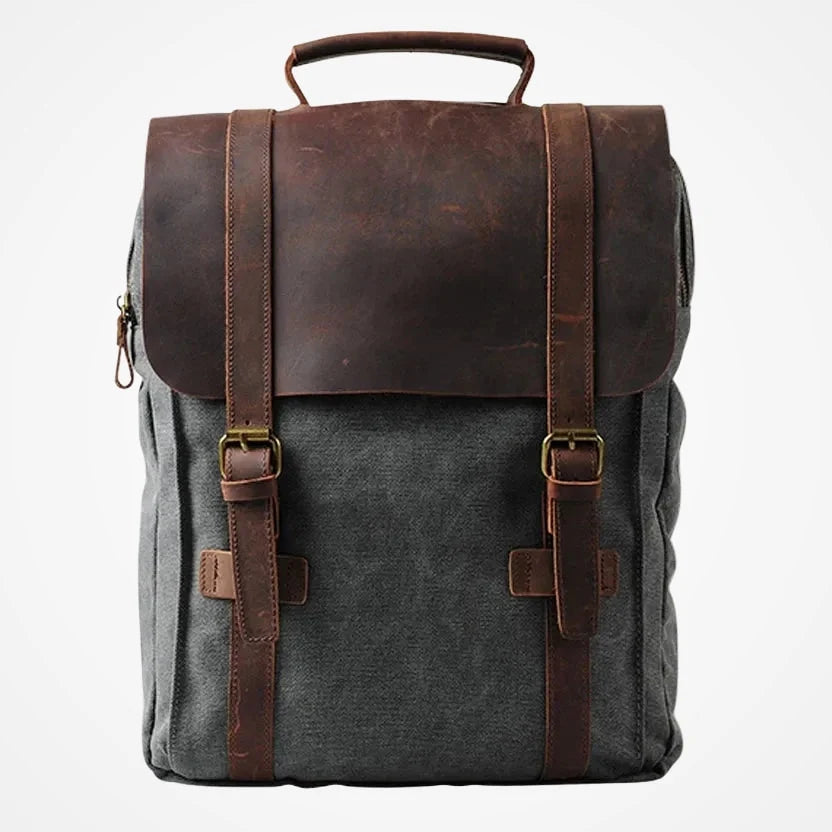 Sac à dos vintage homme en toile et cuir vue de face