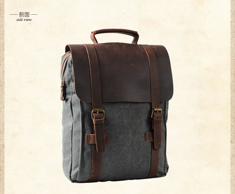 Détail des boucles en cuir du sac à dos vintage