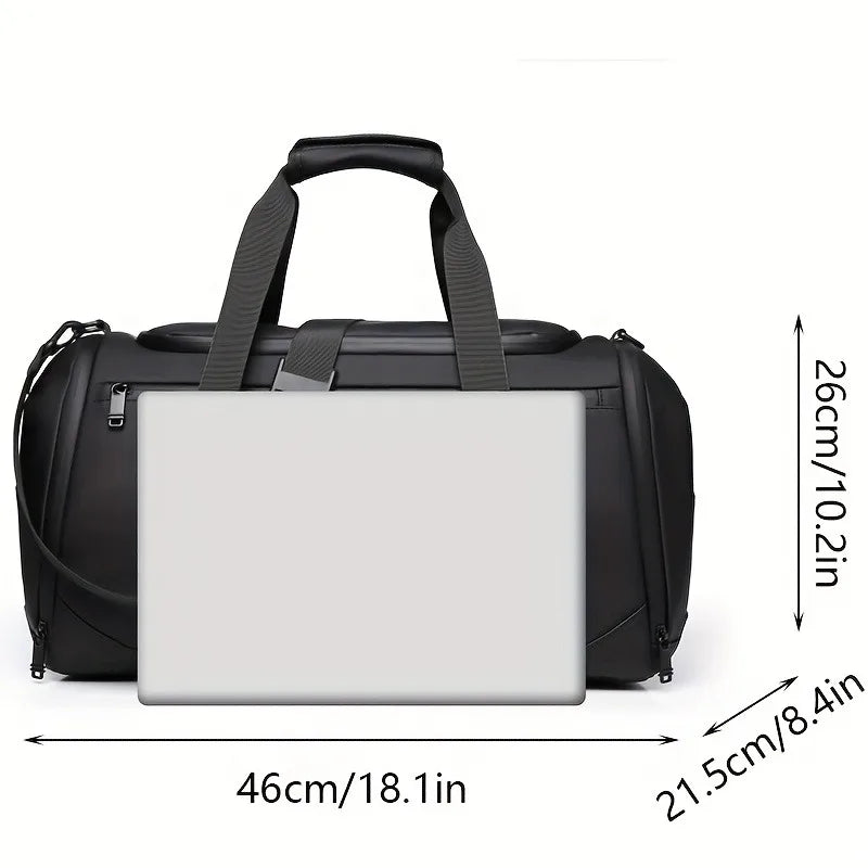 Détail des poignées et de la bandoulière du sac de sport