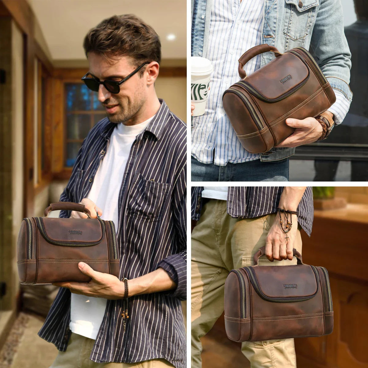Onde — Trousse de Toilette en Cuir Véritable, fermeture éclair