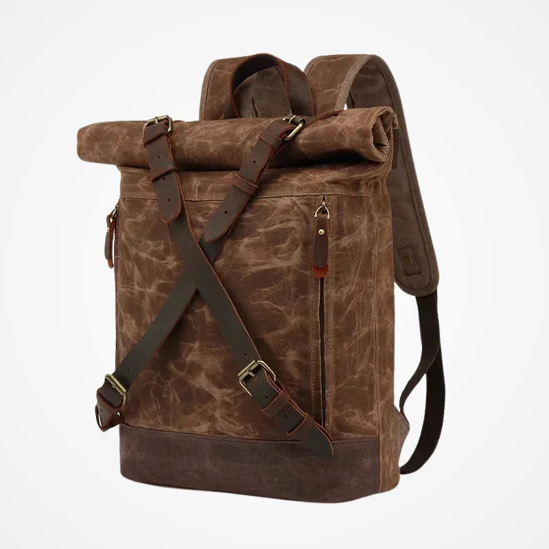 Sac à dos roll top en toile avec compartiment ordinateur