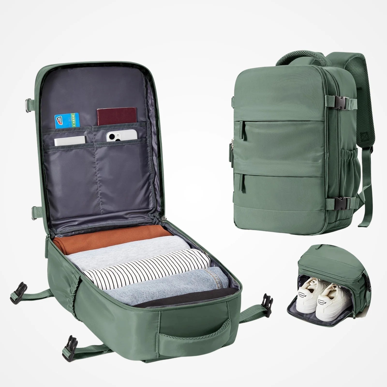 Sac à dos cabine glissé sous un siège d'avion