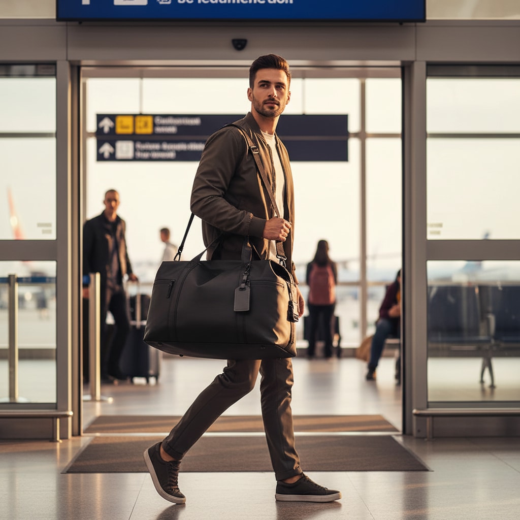 Sac cabine simili cuir en situation de voyage