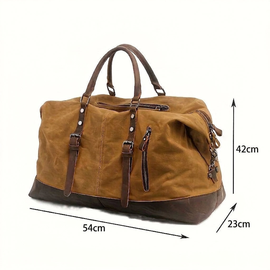 Détail des finitions en cuir du sac de voyage