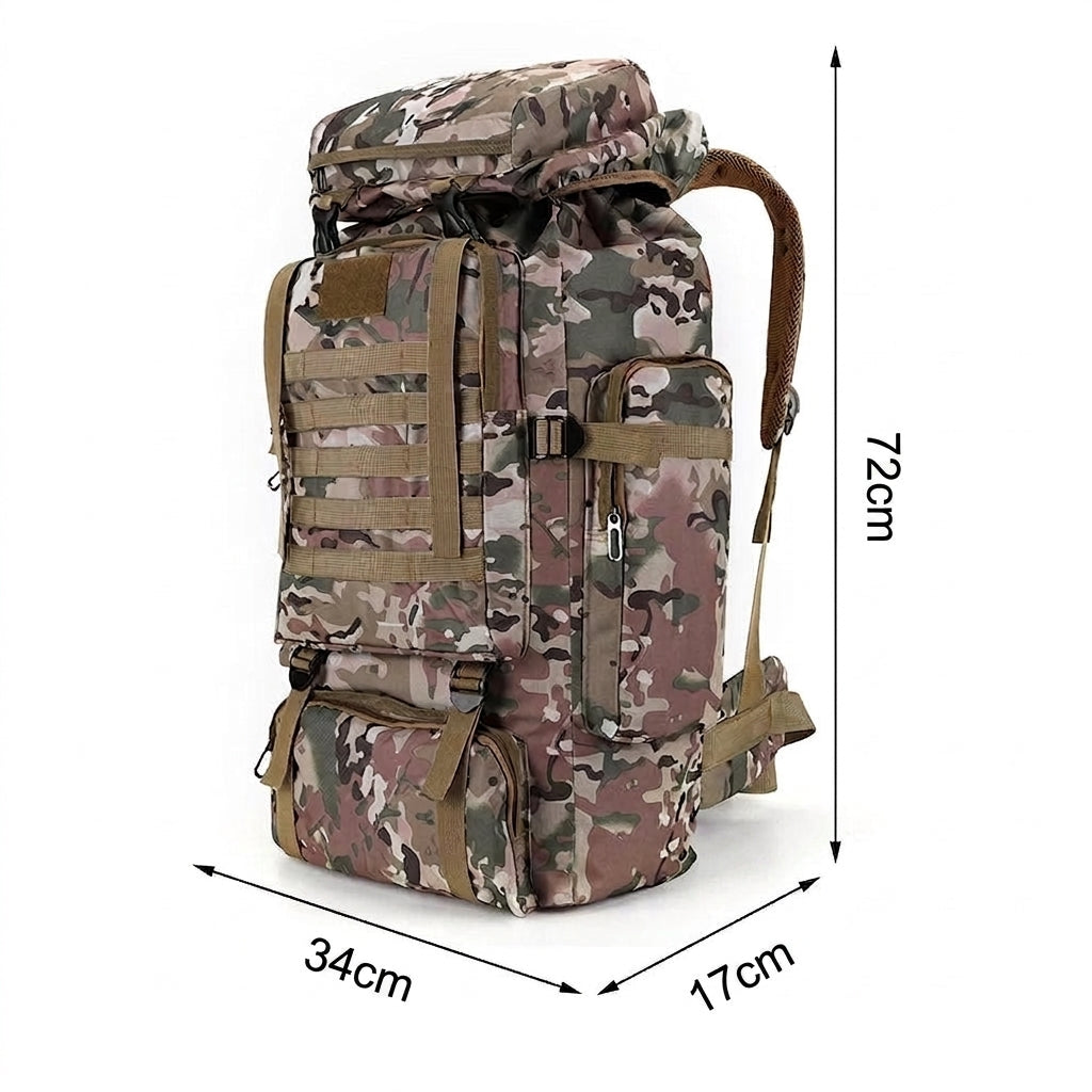 Vue détaillée du sac à dos militaire 80 litres