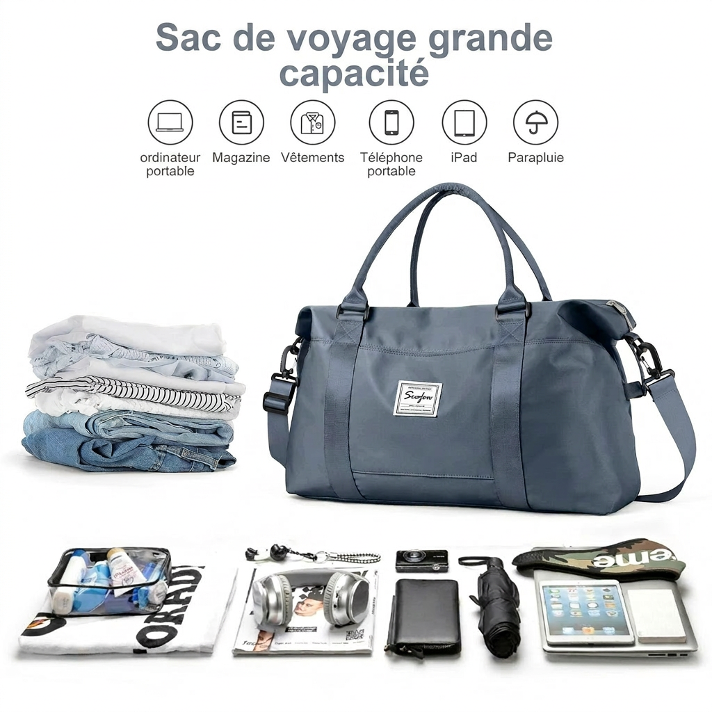 Sac de voyage placé sous un siège d'avion