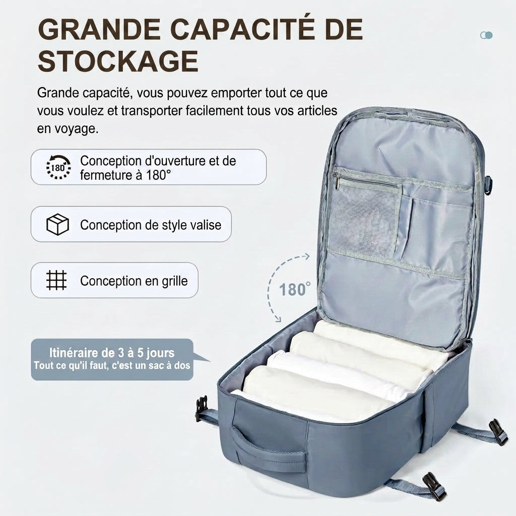 Sac à dos cabine avec compartiment ordinateur ouvert