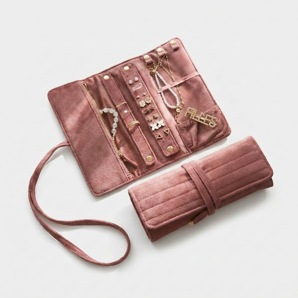 Pochette à bijoux de voyage pliable en velours