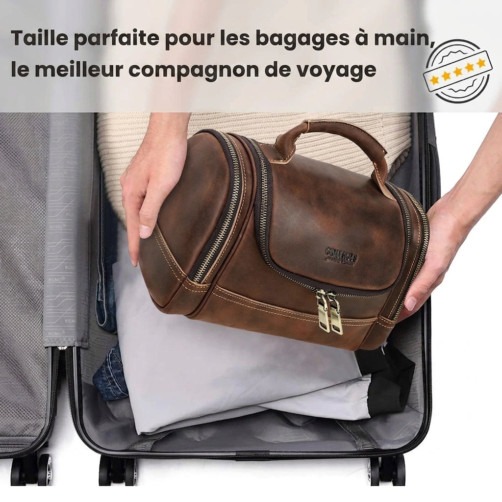 Onde — Trousse de Toilette en Cuir Véritable, teinte café